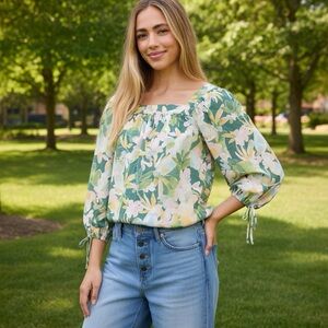 LC Lauren Conrad Floral Blouse - Green and Pink